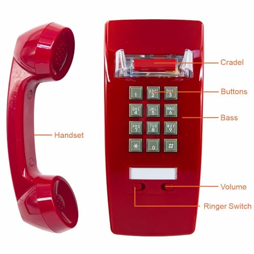 Téléphone mural fixe avec boutons de numérotation intégrés coloris rouge - 5
