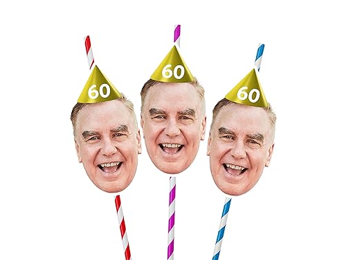 Custom Photo Face Straws 60th Birthday Party Decorations Personalised 50th 65th 70th Parties Parents Grandad Grandma PFSHBD60