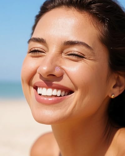 Nose Rings Corkscrew for Women Nose Piercings 20G Surgical Stainless Steel Gold Plated Nose Studs Pink Red CZ Heart Butterfly Flower Cherry Bow Moon Dangle Nose Piercing Jewelry4