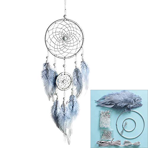 FANDOL DIY Dream Catcher Making Kit, Macrame Dream Catcher Craft Supplies for Kids Bedroom Wall Decor Nursery Baby Room Hanging Wedding Ornaments Party Handmade Gift (Grey)