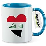 Huuraa Kaffeetasse Irak Flagge Herz 330ml Blau Keramik Kaffeebecher Geschenkidee