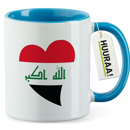 Huuraa Kaffeetasse Irak Flagge Herz 330ml Blau Keramik Kaffeebecher Geschenkidee