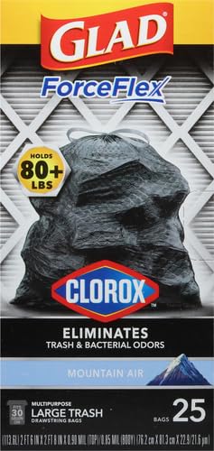 Image of Glad Large 30 Gallon Trash Bags, Clorox Mountain Air Heavy Duty Garbage Bags, Forceflex with Drawstring, 25 Count (Packaging May Vary) (Pack of 6)