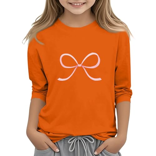 Shirts for Girls 3/4 Sleeve Vacation Clothes Fall Round Neck Cute Tops Stylish Elbow Length Sleeve Tops 3-14 Years