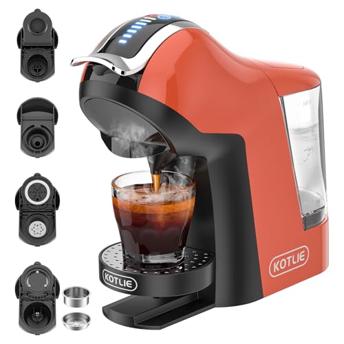 19Bar 5en1 Máquina de Café Espresso Multicápsulas para Nespresso/Dolce Gusto/MIO y Cápsulas de Café Molido/ESE EM-308A Naranja