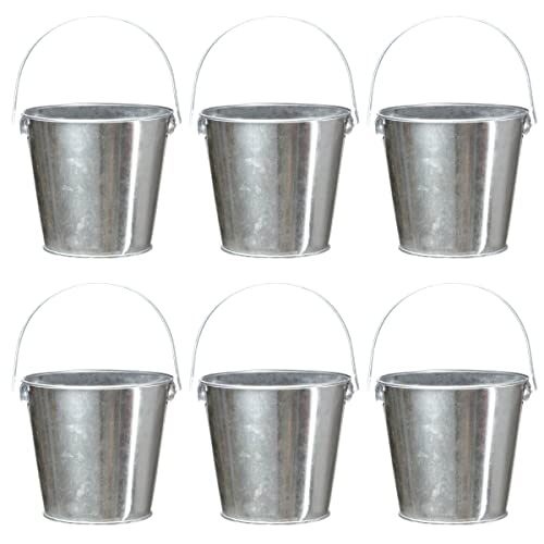 TAKMA Galvanized Tin Metal Buckets with Handle, 6 Pack 5.91 Inch Iron Pail, Easter Bucket,Pencil Holder and Flower Pots,Craft Supply Holders for Events,School Storage and Party (Silver) by TAKMA - Used condition - US$10.23