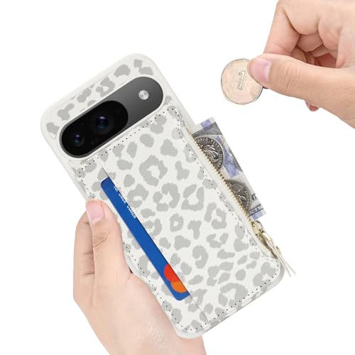 Image of Cavor for Google Pixel 9 /9 Pro Case Wallet with Card Holder, Leopard White