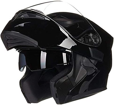 ILM Motorcycle Dual Visor Flip up Modular Full Face Helmet DOT 6 Colors Model 902 (XL, Gloss Black)