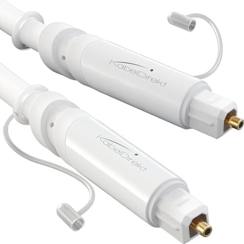 KabelDirekt  Optyczny kabel audio z 0% stratą sygnału i ochronną nakładką  2m  Kabel TOSLINK biały (TOSLINK do TOSLINK, S/PDIF, kabel światłowodowy do kina domowego/wzmacniaczy/Gaming/PS4/Xbox)