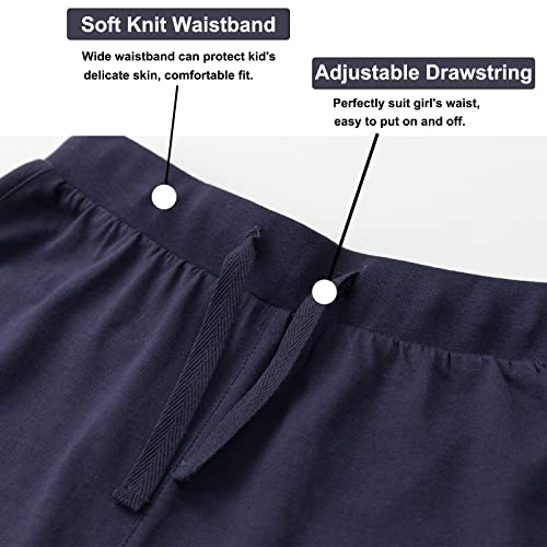 Dotdog Girls Athletic Shorts Cotton Active Running Short Drawstring Elastic Waist Casual Shorts For Girls 3-12 Years Navy #TOP4