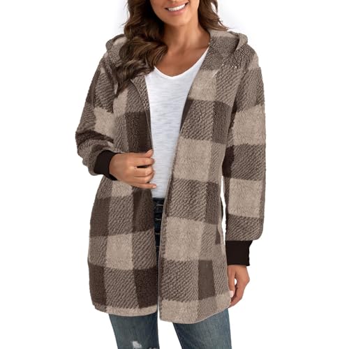 Manteaux en peluche pour femme veste à carreaux surdimensionnée