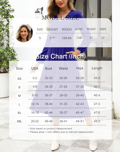 Image of Kranda Women 2025 Fall Puff Long Sleeve V Neck Causal Flowy Pleated Ruffle Tiered Midi Dress with Pockets