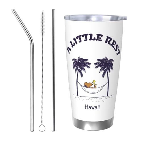 スヌーピー ハワイ (5) マグカップ コーヒーカップ コンビニカップ 保冷 保温 タンブラー ステンレス製 大容量 真空断熱マグ 蓋付き 持ち運び 直接ドリップ 車用 アニメ キャラクター グッズ プレゼント 600ml Straw Three-piec