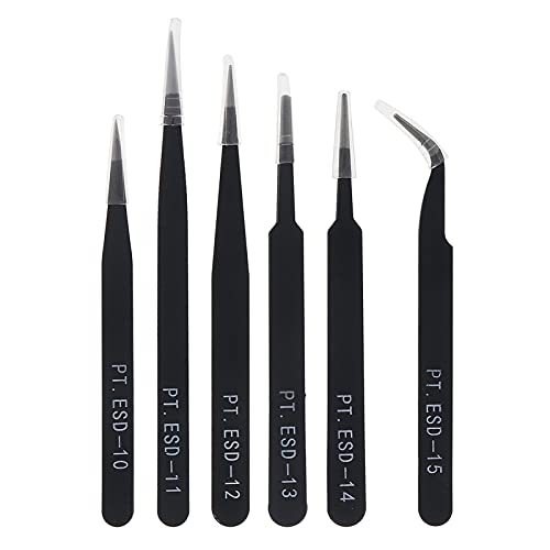 6pcs Stainless Steel Tweezer 1.0MM Anti Static Fix Repair Tool Kit for Electronics Jewelry Fine Craft Mobile phone Sticker Drill Industrial tweezers