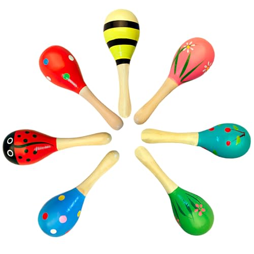 7 Pcs Wooden Baby Maracas, Baby Musical Instrument, Colorful Maracas for Musical Fun, Birthday Parties,Homes, Schools, Performances,Classroom Prize Supplies(A)