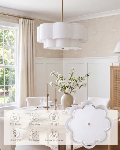 Image of 18 inch Gold Fabric Drum Chandelier, 3-Light Dining Room Light Fixture