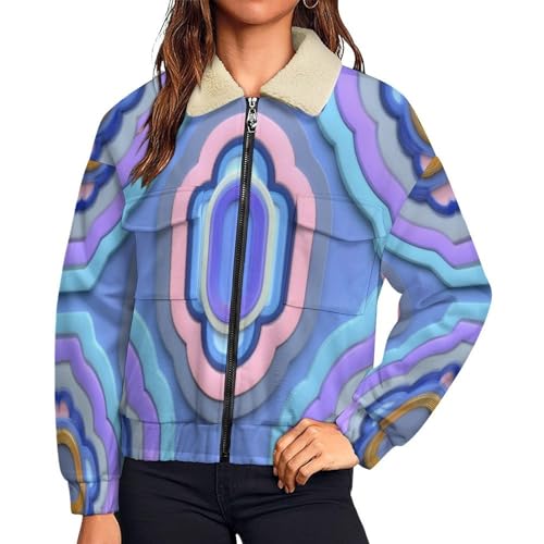 Veste polaire femme imprimée bague géométrique bleu royal hiver