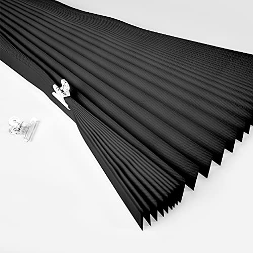 Biltek Cut-To-Size Light Filtering Pleated Fabric Shades, Cordless Fabric Window Privacy Shades - 48" W X 72" H, Black #TOP6