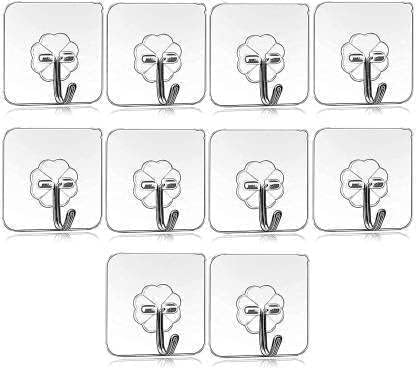 Pack of 5 Wall Hooks Without Drilling Waterproof Self-Adhesive Wall Heavy Duty Stick Hook for Bathroom Shower Kitchen Keys Door Outdoor Home Improvement (Flower Hook, Transparent)