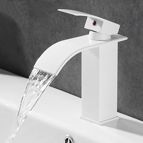 Grifo cascada para lavabo con boca ancha blanca y monomando 2