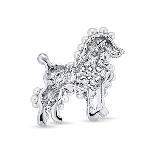 Broche de perro caniche con perlas rosas para mujer 2