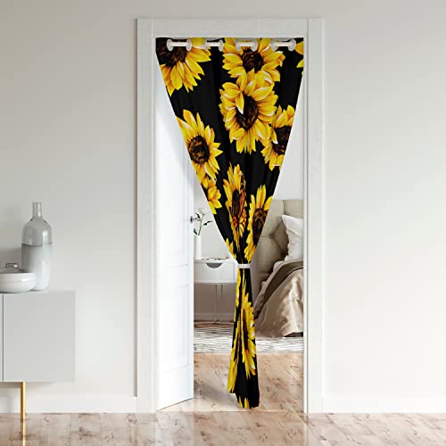 Sunflower Doorway Curtain Privacy Door Cover Curtain Insulated Thermal Curtains for Bedroom Floral Butterfly Door Curtain Sunflowers Closet Door Cover Curtain and Living Room 132x203cm 1 Panel - Image 2
