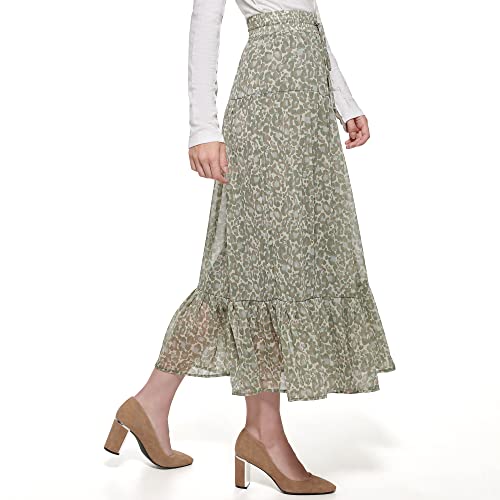 Dkny Women's Chiffon Ruffle Printed Sportswear Skirt, Parchment Multi, Medium #TOP2