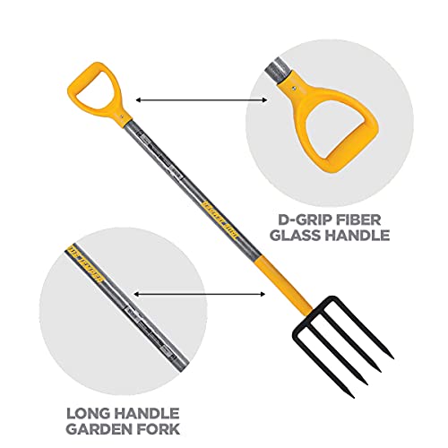 True Temper 2682403 4-Tine Spading, Pitch Fork, Garden Fork Heavy Duty - 46 Inch Long, D-Grip Fiberglass Handle, Gardening Hand Tools, Long Handle Garden Fork, Manure Fork, Strong Garden fork Digging