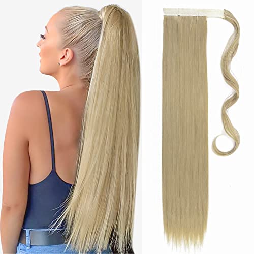 TESS Clip in Ponytail Extension Blonde 26",Hair Extensions Ponytail Synthetic Wrap Around Long Straight Fake Pony Tails Hair Pieces for Women(#24)