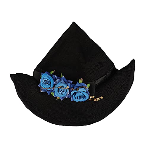 XGOPTS Halloween Witch Hats for Women Felt Hat with Stars Roses Cosplay Costume Accessories Knitted Cap for Decoration Wizard Hat Handmade Crochet Hat Floppy Brim Hat - Image 2