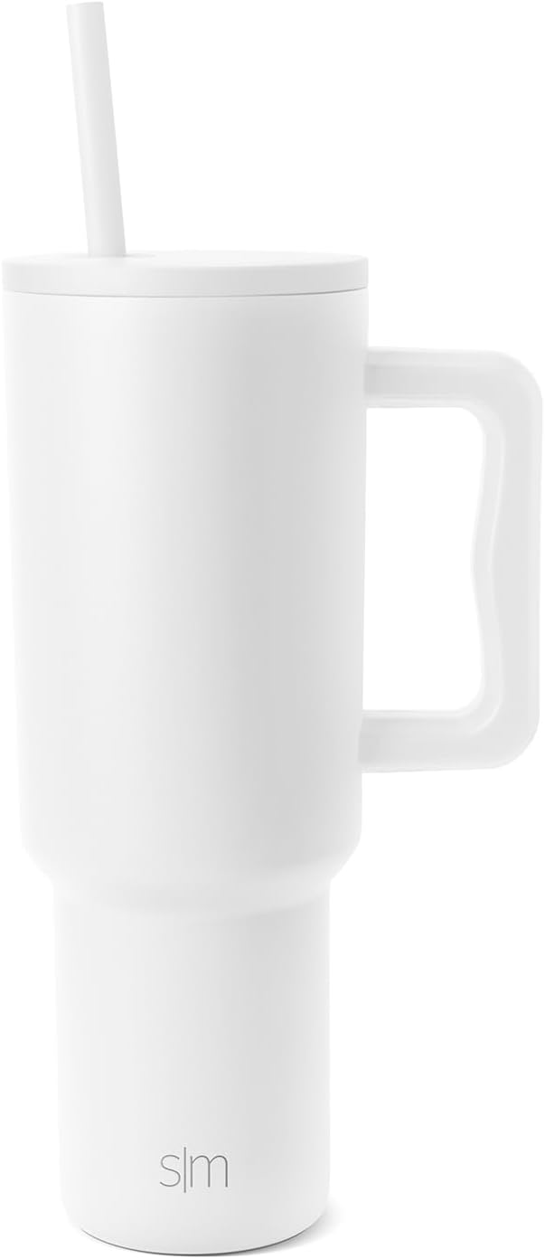 Simple Modern Tumbler 40 oz with Handle and Straw | Insulated Stainless Steel Water Bottle Iced Coffee Cup Travel Mug | Gifts for Women & Men | Trek | 1180ml | Winter White