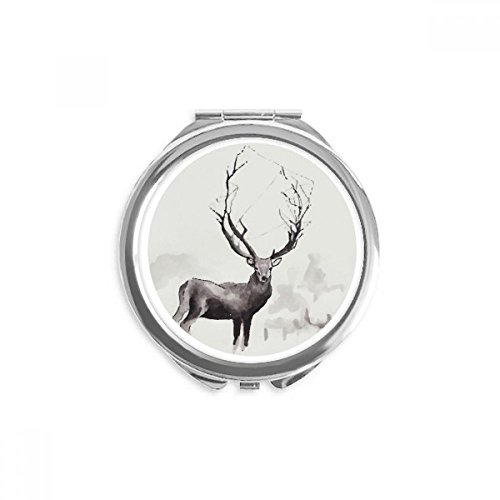 Miroir rond de poche noël de renne aquarelle artistique pour maquillage nomade