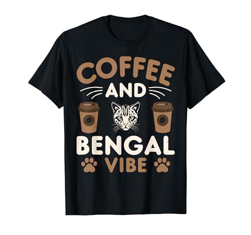 Cat Owner & Barista Motif - Coffee & Bengal Cat T-Shirt