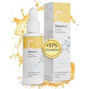 +57% de Collagene – Serum Vitamine C 30ml, Soins pour le Visage pour une Peau plus Ferme (+100% de Fermeté), Lumineuse et Rajeunie – Vitamine C Serum Visage Cliniquement Testé par Elemental Care