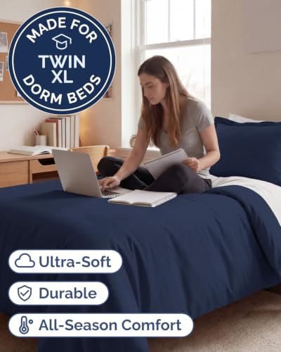 Image of Duvet Cover Twin /Twin XL - 2 Piece Set, College Dorm Room - Navy Blue
