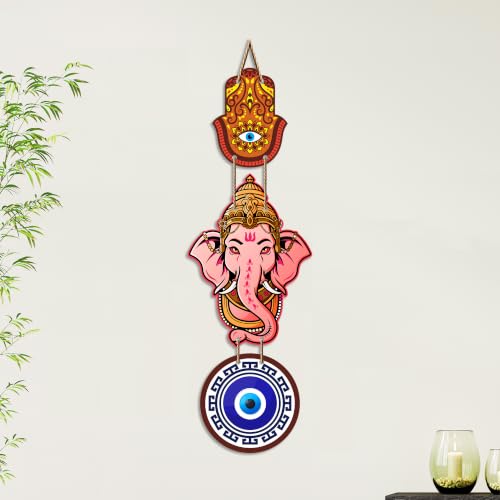 Image of Artvibes Bal Ganesh Evil Eye Protection Wall Hanging for Home Decor | Nazar Battu Hanging for Entrance Living Room Bedroom Temple | Auspicious Vastu Decorative MDF Wall Art Gift (WH 8560N)
