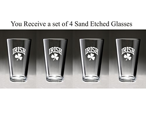 Irish Shamrock Pint Glass - Set of 4 (Sand Etched)