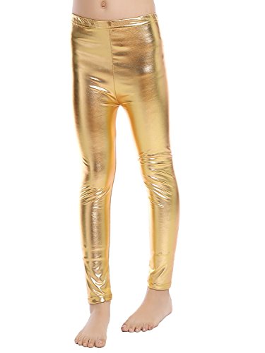 Aaronano Little Girls' Metallic Color Shiny Stretch Leggings(Gold,Small) #TOP3