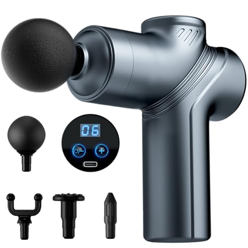 Massage Gun Deep Tissue, Silent Brushless Motor and Portable Massage Gun with 4 Interchangeable Heads for Deep Muscle Relief and Relaxation, Relax Gift (Blue LCD)