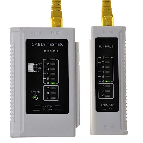 RJ45 Cable Tester - Network Cable Tester for LAN Phone RJ45 RJ11 RJ12 Cat5 Cat5e Cat6 Cat6a Cat7 Ethernet Cable Tester - Automatic Operation, Remote Testing - Durable and Sturdy (Gray)