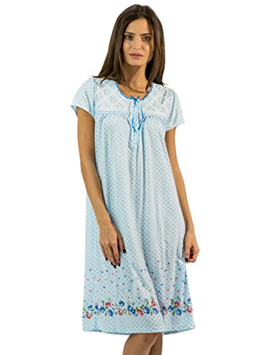 Casual Nights Women's Fancy Lace Flower Short Sleeve Nightgown - Dots/Blue - 3X - Thumbnail 5