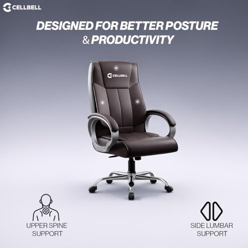 Image of CELLBELL BossPro Fabric Office Chair High Back Ergonomic Executive Boss Chair with Memory Foam Cushion Lumbar Support Chrome Base Hydraulic Tilt Rocking Function 120kg Capacity (Brown)