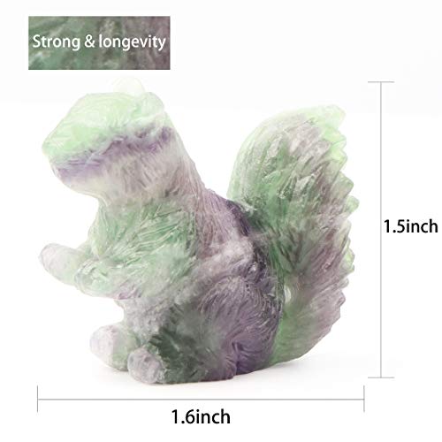 Artistone Rainbow Fluorite Crystal Squirrel Statue Decor 2 Inch Hand Carved Gemstone Squirrel Figurines Pocket Animal Carvings Sculpture Reiki Healing Stones Decoration #TOP1