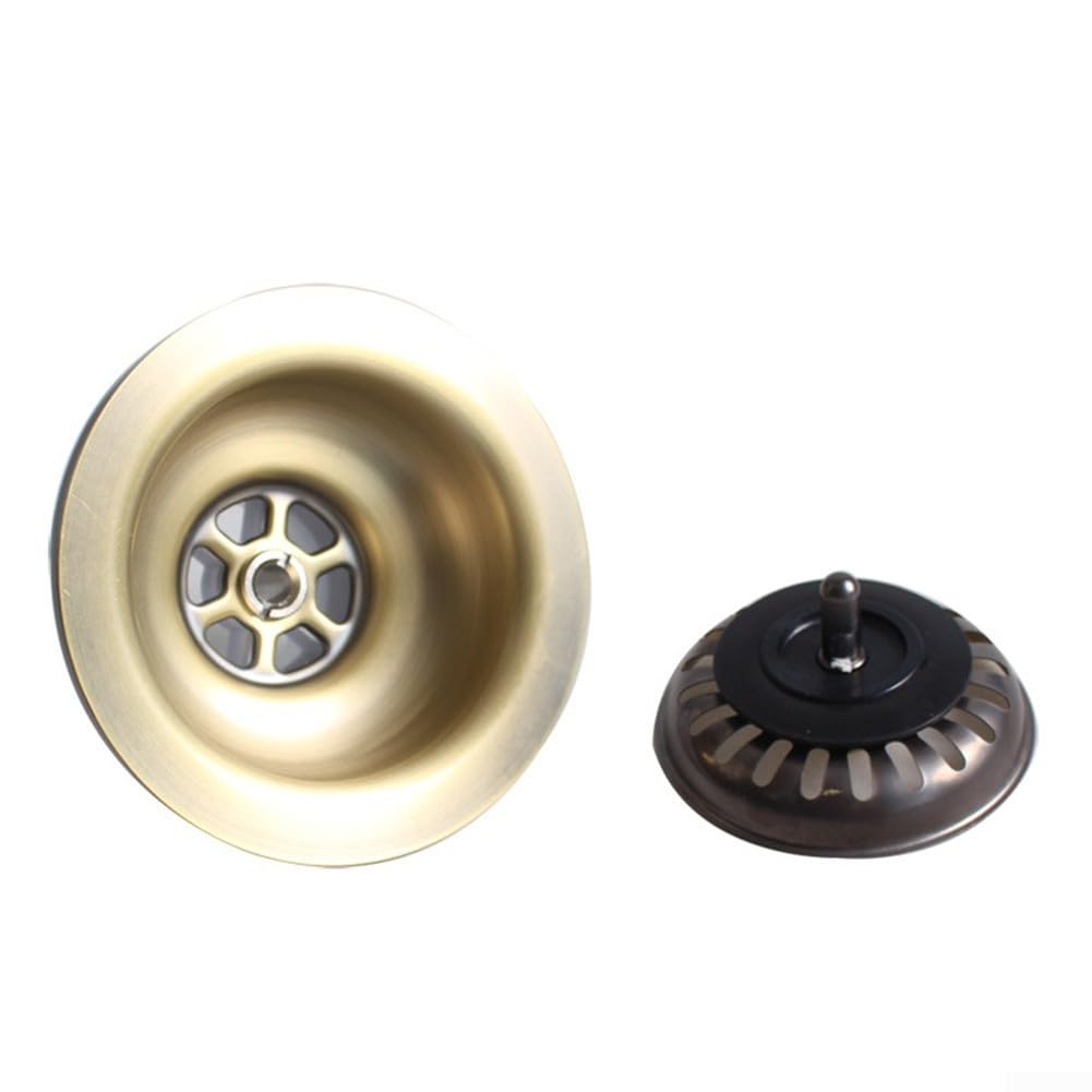 Panier d'évier de cuisine en acier inoxydable de 114 mm avec finition PVD cuivre doré, s'adapte à l'ouverture d'évier de 83 à 90 mm et au tuyau de vidange G1-1/2, remplacement robuste