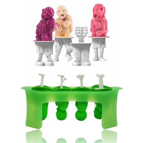 Zombie Popsicle Mold Set 4 Pieces Homemade Silicone Popsicle Maker Kid Easy Release Ice Cream Molds Reusable DIY Pop Molds- BPA Free (Zombie)