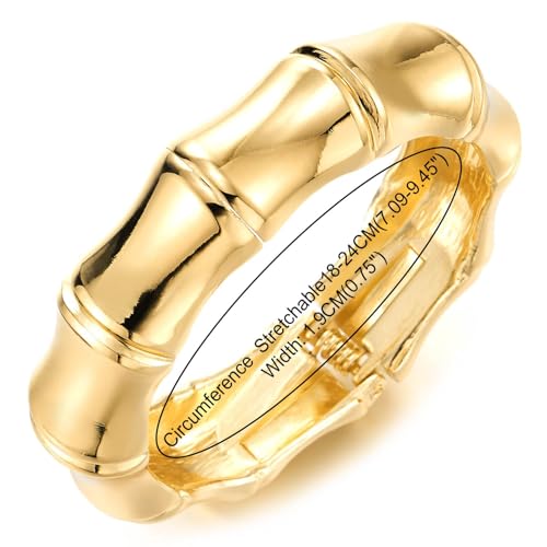 COOLSTEELANDBEYOND Large Gold Statement Bracelet, Modern Bamboo Bangle Bracelet for Women, Hinged Clasp for Easy Wear4