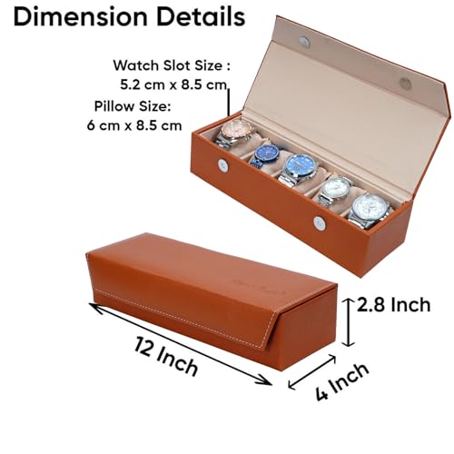 Image of Hard Craft Watch Organizer Holder Jewelry Accessories Display Storage Case Watch Organiser Collection Box 5 Slots In PU Leather For Men Women Rust Color