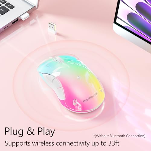 Image of memzuoix 2.4G Wireless Mouse with Customizable Cover & 9-Color LED - Rechargeable Ergonomic, 1400 DPI, 5 Buttons, USB Receiver for PC /Mac - Pink