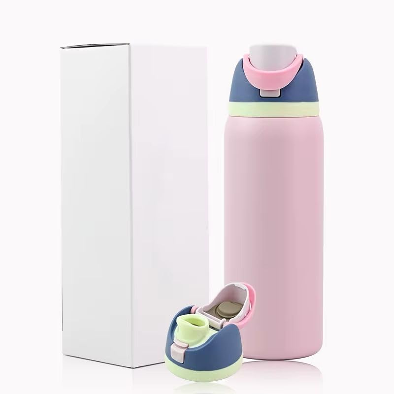 Image of FreeSip Gym Water Bottle with Straw & Chug Lid - Leak Proof Push Button Opening, BPA Free, Large Capacity Sports Bottle with Carry Handle (Light Pink, 960 ML)