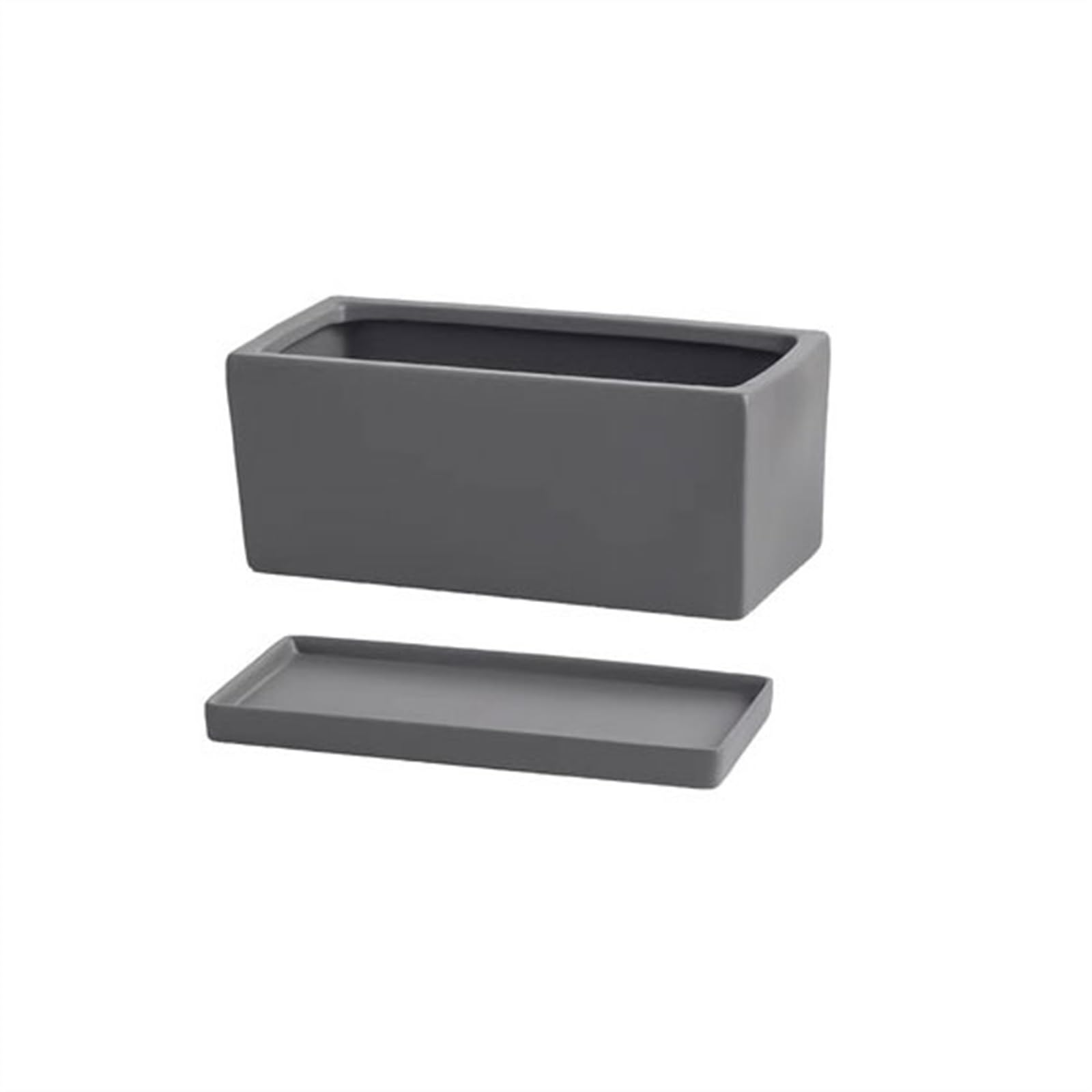 SDA287MZ Ceramic Rectangular Planter with Tray Scandinavian Simple Succulent Green Office Desktop Perforated Small Potting Ware Multifunction(Gray with tray,Medium)
